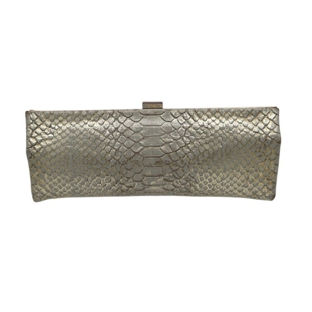 VALERIE STEVENS  Metallic Snake‎ Embossed Chain Clutch NWOT Silver Evening Bag - Picture 2 of 6